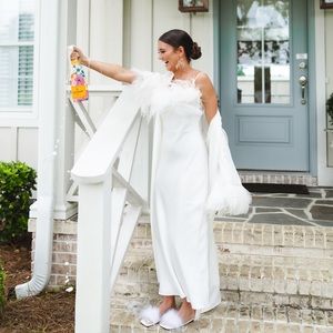 Line & Dot Kimi Feathered Satin Slipdress